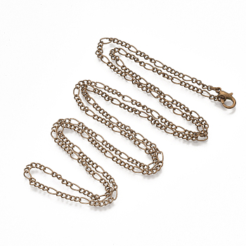 Brass Coated Iron Figaro Chain Necklace Making, with Lobster Claw Clasps, Red Copper, 32 inch(81.5cm)