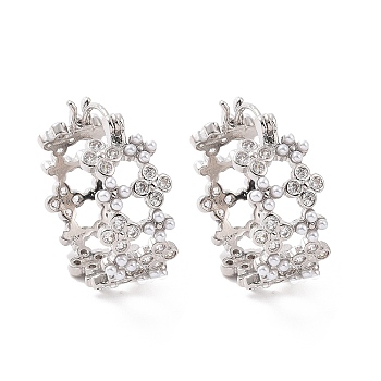Clear Cubic Zirconia Flower Hoop Earrings, Brass Jewelry for Women, Lead Free & Cadmium Free, Platinum, 26x11.5x24.5mm, Pin: 0.7mm
