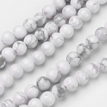 Natural Howlite Beads Strands, Round, 6mm, Hole: 1mm, about 63pcs/strand, 15.1 inch