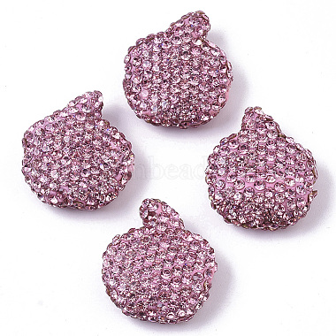 Pearl Pink Fruit Polymer Clay+Glass Rhinestone Beads