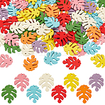 80Pcs 8 Colors Autumn Theme Painted Poplar Wood Pendants, Tropical Leaf Charms, Monstera Leaf, Mixed Color, 30x24x2.5~3mm, Hole: 1.5~2mm, 10pcs/color(WOOD-PH0002-32)