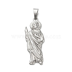 304 Stainless Steel Pendants, Saint Jude Charm, Stainless Steel Color, 47x19x3mm, Hole: 9x4.5mm(STAS-Q343-05B-P)