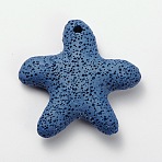 Synthetic Lava Rock Big Starfish/Sea Stars Pendants, Dyed, Royal Blue, 52x51x11mm, Hole: 3mm(G-O025-05B)