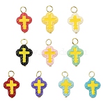 20Pcs 10 Colors Handmade Lampwork Pendants, Cross, with 304 Stainless Steel Finding, Mixed Color, 20mm, Hole: 3.2mm, 2pcs/color(PALLOY-CJ00166)