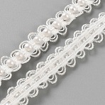 Cloth Picot Lace Ribbon, with Plastic Imitation Pearl Round Beads, Garment Accessories, White, 1/2 inch(12mm)(OCOR-WH0082-244A)
