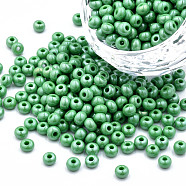 6/0 Czech Opaque Glass Seed Beads, Lustered, Round, Medium Sea Green, 4x3mm, Hole: 1.2mm, about 500g/bag(SEED-N004-003D-02)