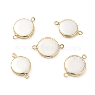 Shell Pearl Connector Charms, with Brass Double Loops, Flat Round Links, Light Gold, 22x13~15x3~4mm, Hole: 1.6~1.8mm(PEAR-P004-56KCG)