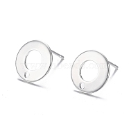 304 Stainless Steel Stud Earring Findings, Donut, Silver, 10.3mm, Hole: 1.3mm, Pin: 0.7mm(STAS-H104-01S)