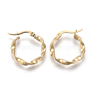 201 Stainless Steel Hoop Earrings, with 304 Stainless Steel Pin, Hypoallergenic Earrings, Twisted Ring Shape, Golden, 9 Gauge, 21x3mm, Pin: 0.7mm(EJEW-A054-05C-G)