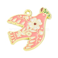 Alloy Enamel Pendants, Light Gold, Swallow with Flower Charm, Salmon, 22.5x26x1.5mm, Hole: 1.6mm(ENAM-C024-01A-02LG)