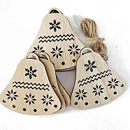 Unfinished Wood Pendant Decorations, with Hemp Rope, for Christmas Ornaments, Christmas Bell, 7.3x6.7x0.25cm, 10pcs/bag(XMAS-PW0001-170-22)