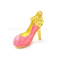 Rack Plating Alloy Enamel Pendants with Jump Ring, High-Heeled Shoes Charms, Matte Gold Color, Hot Pink, 16x14.5x6mm, Jump Ring: 6x1mm, 4mm Inner Diameter(ENAM-M048-32MG-B)