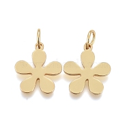 Brass Charms, with Jump Rings, Long-Lasting Plated, Flower, Real 18K Gold Plated, 13x11x1mm, Hole: 3.5mm(KK-F821-44G)