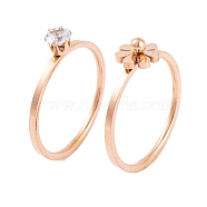 Flower 304 Stainless Steel Finger Ring Set for Women, Solitaire Ring with Cubic Zirconia, Rose Gold, US Size 6~9(16.5~18.9mm), 2pcs/set(RJEW-C086-28-RG)