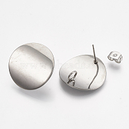 304 Stainless Steel Stud Earring Findings, with Loop, Curved, Flat Round, Stainless Steel Color, 20mm, Hole: 3mm, Pin: 0.8mm(STAS-Q231-06A)