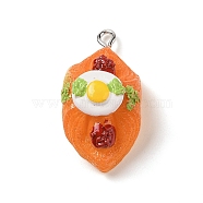 Resin Imitation Food Pendants, Cartoon Bear Bread Charms with Platinum Plated Iron Loops, Oval, 32x16x14mm, Hole: 2mm(FIND-U001-02H)