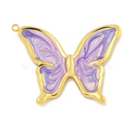 Ion Plating(IP) 304 Stainless Steel Pendants, with Enamel, Real 18K Gold Plated, Butterfly Charm, Medium Purple, 36.5x35x2mm, Hole: 1.5mm(X-STAS-U007-10D-G)