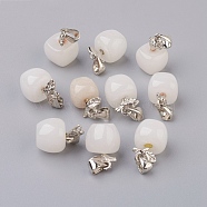 Natural White Jade Pendants, with Platinum Tone Brass Findings, Apple, 15x10mm, Hole: 2.5x6mm(G-G742-13P)