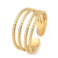 304 Stainless Steel Open Cuff Rings, Multi Lines, Real 18K Gold Plated, US Size 6 3/4(17.1mm)(RJEW-Z018-15G)