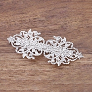 Brass Filigree Hair Barrette, Hollow out, with Iron Findings, Flower, Silver Color Plated, 94x34mm(OHAR-PW0001-201S)