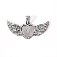 Alloy Pendant Cabochon Settings, with Crystal Rhinestone, Cadmium Free & Lead Free, Heart with Wing, Gunmetal, Tray: 23x25mm, 38.5x88x5mm, Hole: 16x6mm(PALLOY-S107-002B-RS)