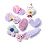 kids Hair Clips Sets, Iron Snap Hair Clips & Alligator Hair Clips, with Wool and Cloth, Rectangle & Duck & Bowknot & Oval & Heart & Flower & Teardrop, Plum, 54~74x26~55x12~25mm, 8pcs/set(PHAR-P006-A03)