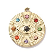 304 Stainless Steel Evil Eye Pendants, with Colorful Rhinestone and 201 Stainless Steel Snap on Bails, Golden, Acalanatha, 23x20.5x3.5mm, Hole: 1.5mm(STAS-A063-08G)