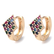 Rack Plating Brass Micro Pave Colorful Cubic Zirconia Hoop Earrings for Women, Rhombus, Light Gold, 13x8mm(EJEW-P238-01KCG)