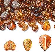 Acrylic Bead, Golden Metal Enlaced, Leaf, Peru, 10.5~19.5x9~14x4~5.5mm, Hole: 1.8~2.2mm, 101pcs/bag(OACR-YW0001-81)