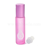 Glass Color Essential Oil Empty Perfume Bottles, with PP Plastic Caps and Roller Ball, Column, Frosted, Pink, 2x8.5cm, Capacity: 10ml(0.34fl. oz)(MRMJ-K013-03G)
