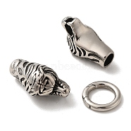 Tibetan Style 304 Stainless Steel Spring Gate Rings, Manual Polishing, Antique Silver, 71mm(FIND-Z046-03AS-01)