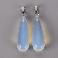 Opalite Pendants, with Stainless Steel Snap On Bails, Teardrop, Stainless Steel Color, 33~36x10mm, Hole: 3x4mm(G-T132-035A)