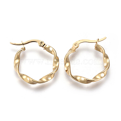 201 Stainless Steel Hoop Earrings, with 304 Stainless Steel Pin, Hypoallergenic Earrings, Twisted Ring Shape, Golden, 9 Gauge, 21x3mm, Pin: 0.7mm(EJEW-A054-05C-G)