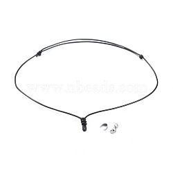Adjustable Korean Waxed Polyester Cord Necklace Making, with 304 Stainless Steel Lobster Claw Clasps and Pinch Bails, Black, 21.26 inch~27.32 inch(54~69.4cm)(AJEW-JB00510-01)