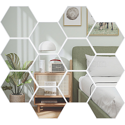 Acrylic Mirror Wall Stickers, Self Adhesive Mirror Tiles, for Home Living Room Bedroom Decoration, Hexagon, Silver, 160x185x1mm, 12pcs/set(AJEW-WH0323-26A)