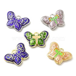 Enamel Pendants, with Rack Plating Alloy Findings, Butterfly Charm, Mixed Color, 13.5x19.5x3.5mm, Hole: 2mm(PALLOY-P303-06)