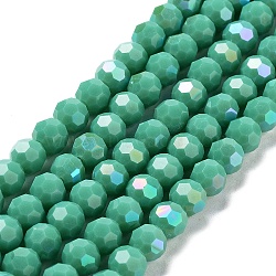Opaque Glass Beads Strands, Faceted, Round, Medium Aquamarine, 8x7~7.5mm, Hole: 1.2mm, about 65~67pcs/strand, 19.49~19.69''(49.5~50cm)(EGLA-A035-P8mm-L13)