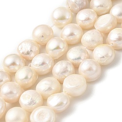 Natural Cultured Freshwater Pearl Beads Strands, Two Sides Polished, PapayaWhip, 9~10mm, Hole: 0.5mm, about 20pcs/strand, 6.69''(17cm)(PEAR-A006-10A)