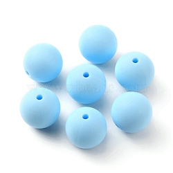 Food Grade Eco-Friendly Silicone Beads, Baby Chew Teething, Round, Sky Blue, 15mm, Hole: 2mm(SIL-WH0013-01B)