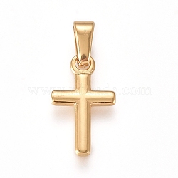 304 Stainless Steel Pendants, Cross, for Easter, Golden, 16x9x1.5mm, Hole: 5.5x2.5mm(X-STAS-L210-15G)