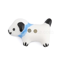 Dog Ceramic Buttons, 2-Hole, Blue, 16x23.5x7mm, Hole: 1.8mm(BUTT-I018-01B-01)