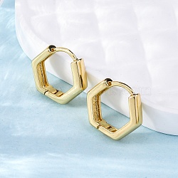 Brass Hexagon Hinged Hoop Earrings for Women, Long-Lasting Plated, Cadmium Free & Nickel Free & Lead Free, Real 18K Gold Plated, 14x15.5x3.5mm, Pin: 0.8mm(EJEW-P206-11G)