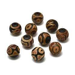 Tibetan Style dZi Beads, Natural Agate Beads, Round, Mixed Patterns, 14mm, Hole: 1.4mm(G-Z020-03B-09)