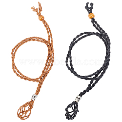 SUNNYCLUE 2Pcs 2 Colors Adjustable Braided Waxed Cord Macrame Pouch Necklace Making, Interchangeable Stone, with Wood Beads & Alloy Pipe Beads, Black & Coffee, Mixed Color, 17-3/8~18-1/2 inch(44~47cm), 1pc/color(MAK-SC0001-11)