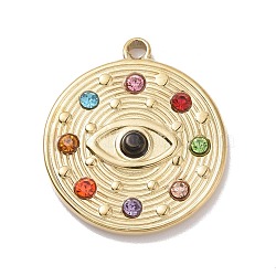 304 Stainless Steel Evil Eye Pendants, with Colorful Rhinestone and 201 Stainless Steel Snap on Bails, Golden, Acalanatha, 23x20.5x3.5mm, Hole: 1.5mm(STAS-A063-08G)