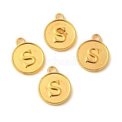 Alloy Charms, Flat Round with Letter S, Golden, 14x12x2mm, Hole: 1.6mm(FIND-XCP0003-09G)