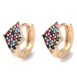 Rack Plating Brass Micro Pave Colorful Cubic Zirconia Hoop Earrings for Women, Rhombus, Light Gold, 13x8mm(EJEW-P238-01KCG)