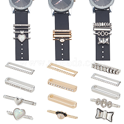 Elite 13Pcs 13 Style Heart & Bowknot & Oval & Rectangle Resin Alloy Watch Band Charms Set, with Rhinestones Watch Band Decorative Ring Loops, Mixed Color, 2.05~2.1x0.30~2.4cm, 1Pc/style(MOBA-PH0001-14)