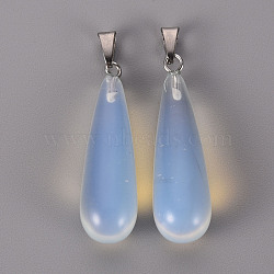 Opalite Pendants, with Stainless Steel Snap On Bails, Teardrop, Stainless Steel Color, 33~36x10mm, Hole: 3x4mm(G-T132-035A)