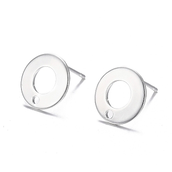 304 Stainless Steel Stud Earring Findings, Donut, Silver, 10.3mm, Hole: 1.3mm, Pin: 0.7mm